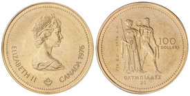 Canada. 100 Dólares. 1976. 13,33 grs. AU 58/100. Olimpiada Montreal´76. En presentación original. Fr-6; KM-115. SC.