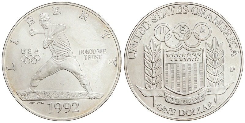 United States of America. 1 Dólar. 1992-D. DENVER. 26,70 grs. AR. Beisbol. KM-23...