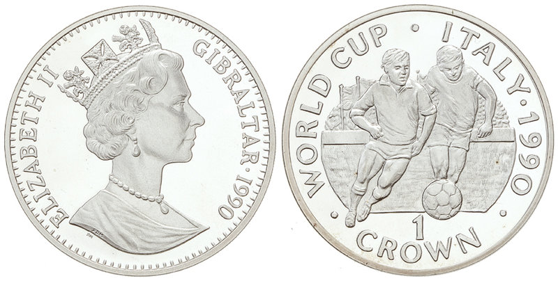 Gibraltar. 1 Corona. 1990. 28,50 grs. AR. Mundial de Fútbol´90. KM-37a. PROOF.