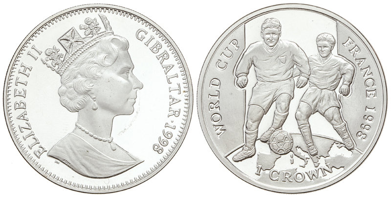 Gibraltar. 1 Corona. 1998. 28,50 grs. AR. Mundial de Fútbol Francia´98. KM-690a....