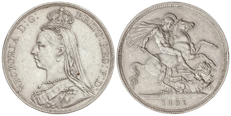 Great Britain. 1 Corona. 1891. VICTORIA. 28,30 grs. AR. (Golpecitos en canto). K...