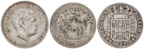 Portugal. Lote 3 monedas 400 (2) y 1.000 Reis. 400 Reis 1775 José I KM-255.1 y 1782 María I y Pedro III KM-273 y 1.000 Reis 1899 Carlos I KM-540. MBC-...