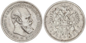 Russia. 1 Rublo. 1893-G. ALEJANDRO III. SAN PETERSBURGO. 19,70 grs. AR. (Golpecitos y rayitas). Ensayador: ¶. Y-46. MBC-.