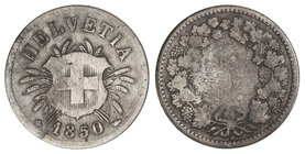 Switzerland. 5 Rappen. 1850-BB. ESTRASBURGO. 1,63 grs. Ve. KM-5. BC+.