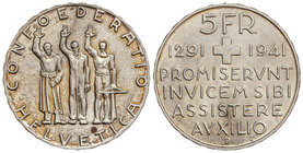 Switzerland. 5 Francos. 1941-B. BERNA. 15 grs. AR. 650 aniversario Confederación. (Leve manchita en anverso). KM-44. SC.
