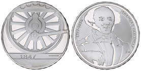 Switzerland. Lote 2 monedas 20 Francos. 1997-B. AR. 150 aniversario Ferrocarril Suiza y Bi-Centenario Jeremías Gotthelf. En estuches originales, con c...