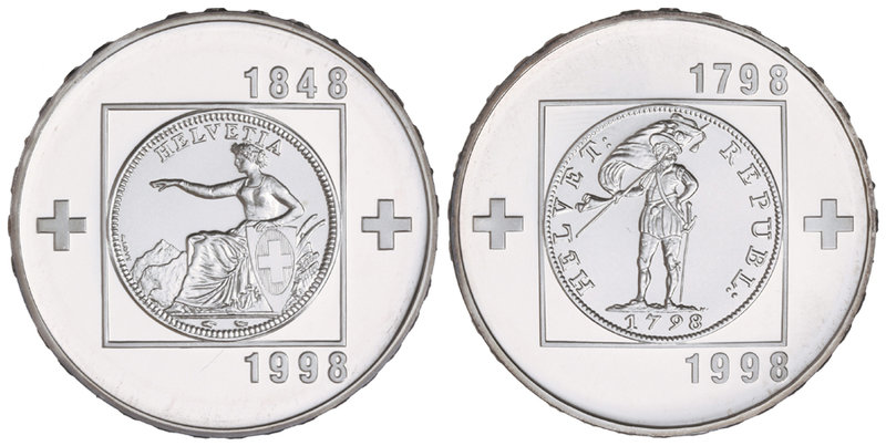 Switzerland. Lote 2 monedas 20 Francos. 1998-B. BERNA. AR. 200 aniversario Repúb...