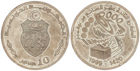 Tunisia. 10 Dinars. 1999. 38,39 grs. AR. Milenio - 12 aniversario 7 Nov. 87. (Pequeños golpecitos en canto). KM-1350. EBC.