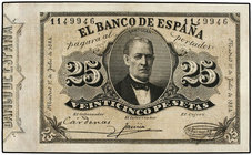 Spanish Banknotes. 25 Pesetas. 1 Julio 1884. Ramón de Santimillán. (Restaurado). MUY RARO. Ed-287. (MBC+).