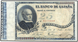 Spanish Banknotes. 25 Pesetas. 24 Julio 1893. Jovellanos. (Restaurado). MUY ESCASO. Ed-300. (MBC+).