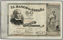 Spanish Banknotes. 50 Pesetas. 24 Julio 1893. Jovellanos. (Restaurado). MUY ESCASO. Ed-301. (MBC+).