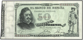Spanish Banknotes. 50 Pesetas. 25 Noviembre 1899. Quevedo. Serie C. (Restaurado). ESCASO. Ed-307a. (MBC+).