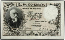Spanish Banknotes. 50 Pesetas. 19 Marzo 1905. Echegaray. (Leves reparaciones). MUY ESCASO. Ed-312. (EBC-).