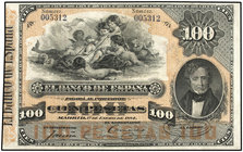 Spanish Banknotes. 100 Pesetas. 1 Enero 1884. Mendizábal. (Leves reparaciones y manchitas). MUY ESCASO. Ed-284. (EBC-).