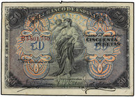 Spanish Banknotes. 50 Pesetas. 24 Septiembre 1906. Serie B. (Levísimas roturas en margen superior). Ed-315a. (MBC+).