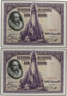 Spanish Banknotes. Lote 2 billetes 100 Pesetas. 15 Agosto 1928. Cervantes. Sin Serie. Pareja correlativa. (Levísimas arruguitas en esquina y manchita ...