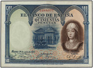 Spanish Banknotes. 500 Pesetas. 24 Julio 1927. Isabel ´La Católica´. Ed-327. MBC+.