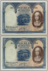 Spanish Banknotes. Lote 2 billetes 500 Pesetas. 24 Julio 1927. Isabel ´La Católica´. Pareja correlativa. (Pequeñas arruguitas y leves manchitas del ti...