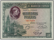Spanish Banknotes. 500 Pesetas. 15 Agosto 1928. Cardenal Cisneros. (Levísimas arruguitas). Ed-356. SC.