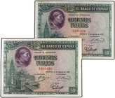 Spanish Banknotes. Lote 10 billetes 500 Pesetas. 15 Agosto 1928. Cardenal Cisneros. Todos correlativos. (Manchas de humedad). Plancha con todo el apre...