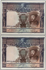 Spanish Banknotes. Lote 2 billetes 1.000 Pesetas. 1 Julio 1925. Carlos I. Pareja correlativa. (Arruguitas). Ed-351. EBC.