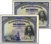 Spanish Banknotes. Lote 10 billetes 1.000 Pesetas. 15 Agosto 1928. San Fernando. Todos correlativos. (Trazos de pliegue en una esquina y leves manchas...