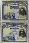 Spanish Banknotes. Lote 2 billetes 1.000 Pesetas. 15 Agosto 1928. San Fernando. Pareja correlativa. Ed-357. EBC.