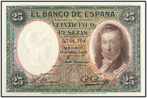 Spanish Banknotes. 25 Pesetas. 25 Abril 1931. Vicente López. Precintado y garantizado por PCGS (nº 5768704) como GEM NEW 65 PPQ. Ed-358. SC.