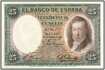 Spanish Banknotes. 25 Pesetas. 25 Abril 1931. Vicente López. Precintado y garantizado por PCGS (nº 5768757) como VERY CHOICE NEW 64 PPQ. (Leve arrugui...