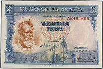Spanish Banknotes. 25 Pesetas. 31 Agosto 1936. Sorolla. Ed-367a. SC.