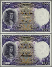 Spanish Banknotes. Lote 2 billetes 100 Pesetas. 25 Abril 1931. Fernández de Córdoba. Pareja correlativa. Ed-360. EBC+.