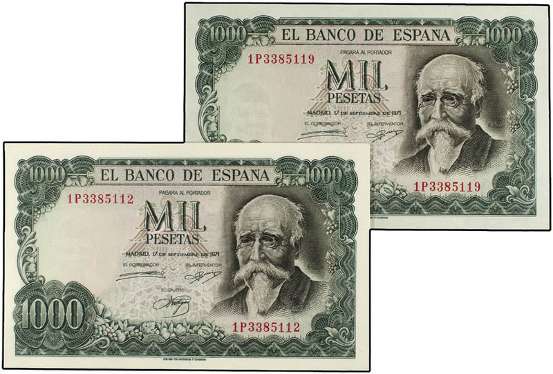 Estado Español. Lote 8 billetes 1.000 Pesetas. 17 Septiembre 1971. Echegaray. Se...