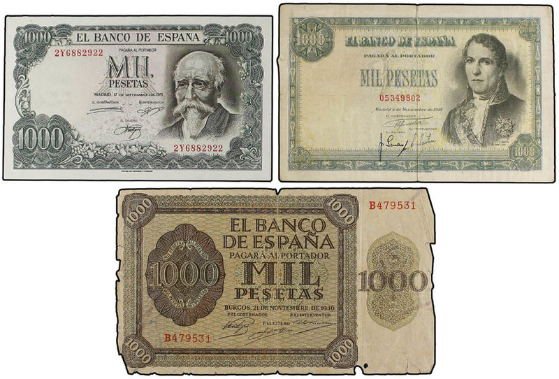 Estado Español. Lote 3 billetes 1.000 Pesetas. 21 Noviembre 1936, 4 Noviembre 19...