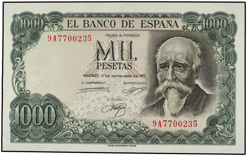 Estado Español. 1.000 Pesetas. 17 Septiembre 1971. Echegaray. Serie sustitutiva ...