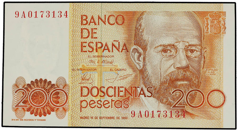 Juan Carlos I. 200 Pesetas. 16 Septiembre 1980. Clarín. Serie sustitutiva 9A. Ed...