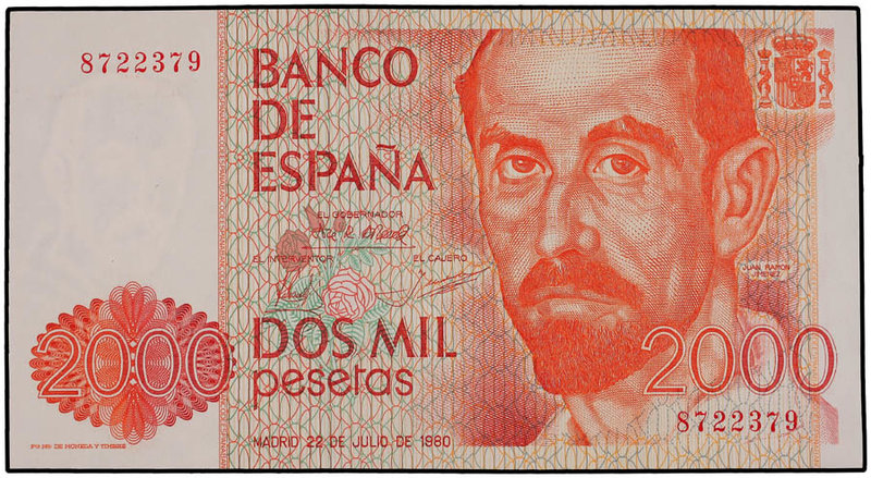 Juan Carlos I. 2.000 Pesetas. 22 Julio 1980. Juan Ramón Jiménez. Sin Serie. Ed-4...