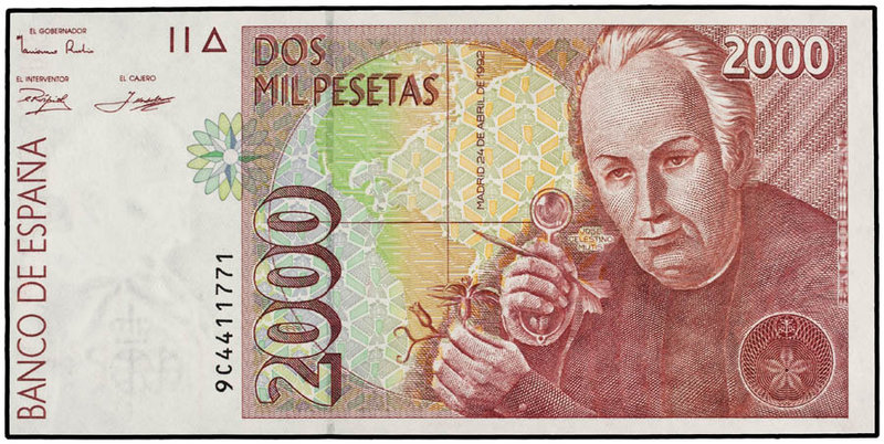 Juan Carlos I. 2.000 Pesetas. 24 Abril 1995. Celestino Mutis. Numeración especia...