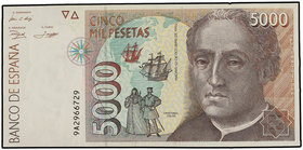 Juan Carlos I. 5.000 Pesetas. 12 Octubre 1992. Colón. Serie sustitutiva 9A. (Levísima rotura en margen superior derecho y levísimas arrugas). Ed-484b....