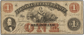 1 Dólar. 21 Octubre 1862. ESTADOS UNIDOS. VIRGINIA. 69.161.4 escrito en reverso. (Múltiples puntos de aguja por todo el billete). MBC-.