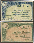 Catalonia. Lote 2 billetes 50 Cèntims y 1 Pesseta. Aj. d´ALELLA. AT-92, 93. EBC- y EBC.