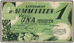 Catalonia. 1 Pesseta. Octubre 1937. Aj. d´ALMACELLES. AT-115. MBC.
