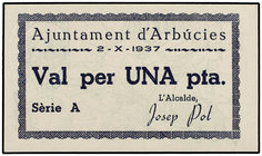 Catalonia. 1 Pesseta. 2-X-1937. Aj. d´ARBÚCIES. AT-178. SC.