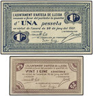 Catalonia. Lote 2 billetes 25 Cèntims y 1 Pesseta. 20 Juny 1937. Aj. d´ARTESA DE LLEIDA. AT-229, 231. EBC a EBC+.