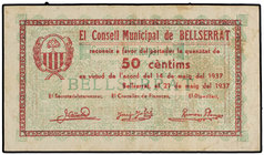 Catalonia. 50 Cèntims. 21 Maig 1937. C.M. de BELLSERRAT. (Algo sucio). AT-384. MBC+.