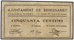 Catalonia. 50 Cèntims. 31 Juliol 1937. C.M. de BENISSANET. ESCASO. AT-420. MBC.