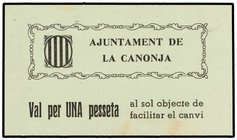 Catalonia. 1 Pesseta. Aj. de LA CANONJA. (Leve manchita en anverso). MUY ESCASO. AT-640. SC-.