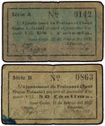 Catalonia. Lote 2 billetes 50 Cèntims y 1 Pesseta. 22 Febrer 1937. Aj. de FREIXENET (SANT GUIM). Cartón. (Manchitas). AT-1057a, 1058a. MBC-.