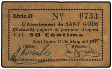 Catalonia. 50 Cèntims. 13 Maig 1937. C.M. de SANT GUIM (ESTACIÓ). Cartón. AT-1060b. EBC.