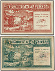 Catalonia. Lote 2 billetes 25 Cèntims y 1 Pesseta. Juliol 1937. Aj. de LA GARRIGA. AT-1094, 1095. MBC a EBC-.