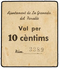 Catalonia. 10 Cèntims. Aj. de LA GRANADA DEL PENEDÈS. Cartón. ESCASO. AT-1160. EBC.
